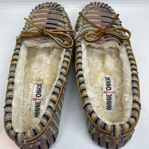 Minnetonka Women's Striped Moccasins with Bow